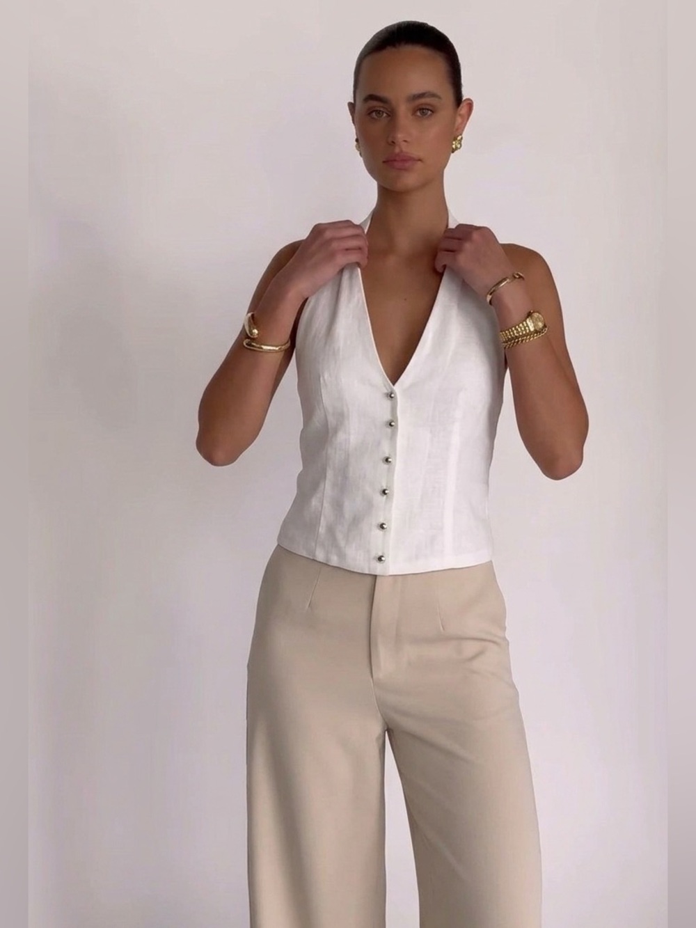 Zara- LINEN HALTER VEST TOP